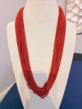Vintage 32” Red Seed Bead Necklace